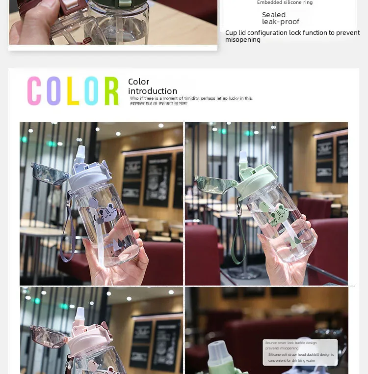 New Cartoon Bounce Lid Plastic Straw Cup With Lanyard Scale Children's Water Bottle Heat-resistant Drop-resistant No Leakage Cup display picture 2