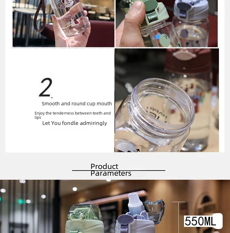 New Cartoon Bounce Lid Plastic Straw Cup With Lanyard Scale Children's Water Bottle Heat-resistant Drop-resistant No Leakage Cup display picture 3