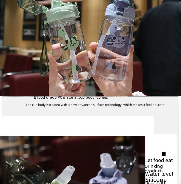 New Cartoon Bounce Lid Plastic Straw Cup With Lanyard Scale Children's Water Bottle Heat-resistant Drop-resistant No Leakage Cup display picture 5