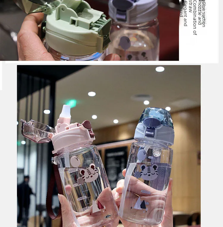 New Cartoon Bounce Lid Plastic Straw Cup With Lanyard Scale Children's Water Bottle Heat-resistant Drop-resistant No Leakage Cup display picture 6