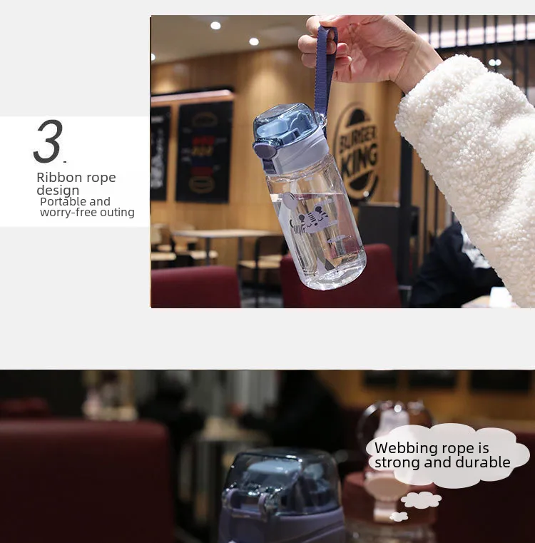 New Cartoon Bounce Lid Plastic Straw Cup With Lanyard Scale Children's Water Bottle Heat-resistant Drop-resistant No Leakage Cup display picture 8