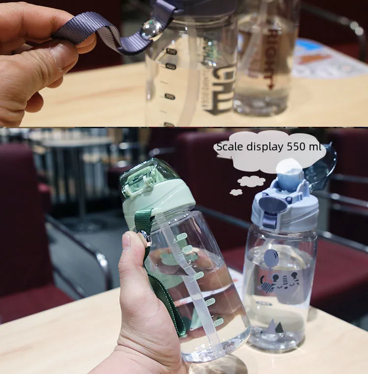 New Cartoon Bounce Lid Plastic Straw Cup With Lanyard Scale Children's Water Bottle Heat-resistant Drop-resistant No Leakage Cup display picture 9