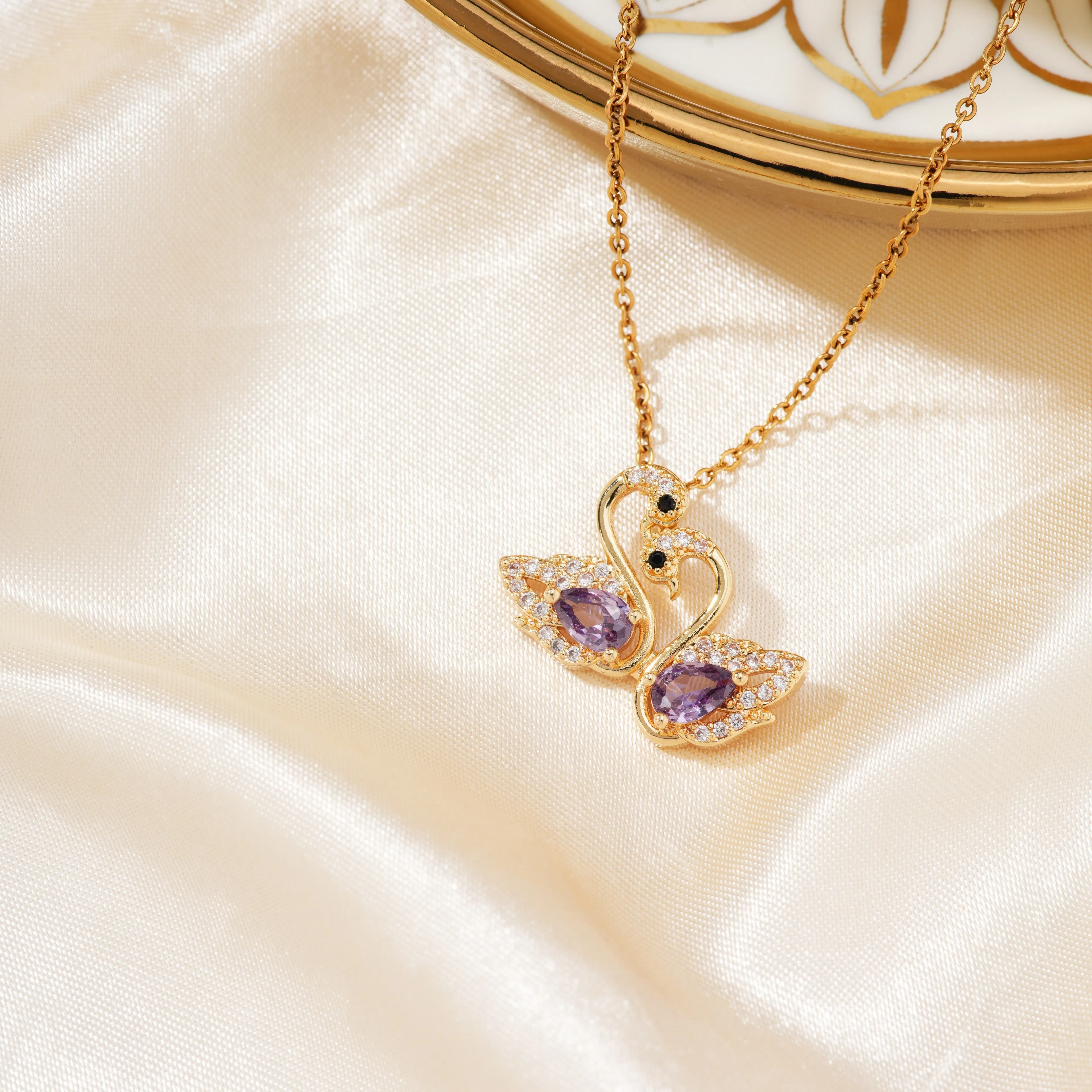 Elegant Lady Swan 304 Stainless Steel Copper Plating Inlay Zircon Rhodium Plated Women's Pendant Necklace display picture 3