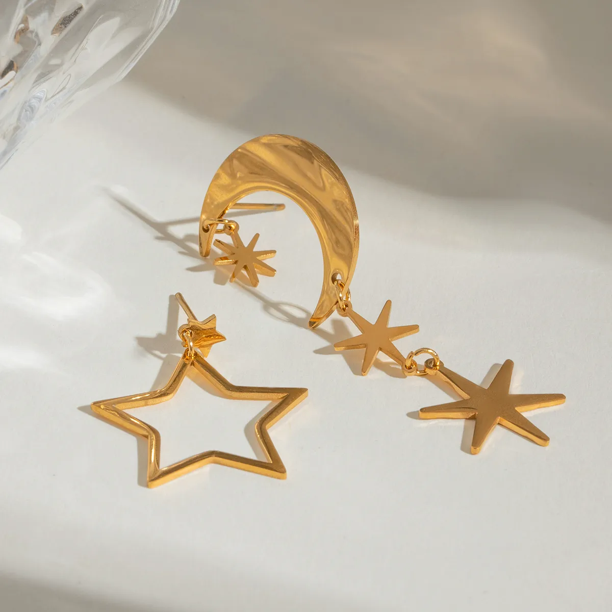 1 Pair Simple Style Classic Style Star Moon 304 Stainless Steel Drop Earrings display picture 7