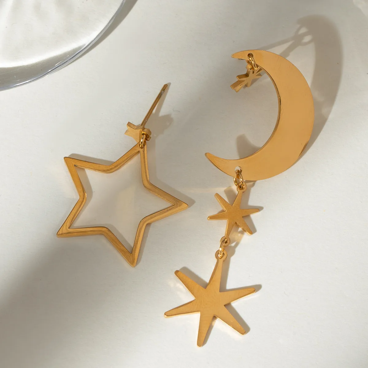 1 Pair Simple Style Classic Style Star Moon 304 Stainless Steel Drop Earrings display picture 6