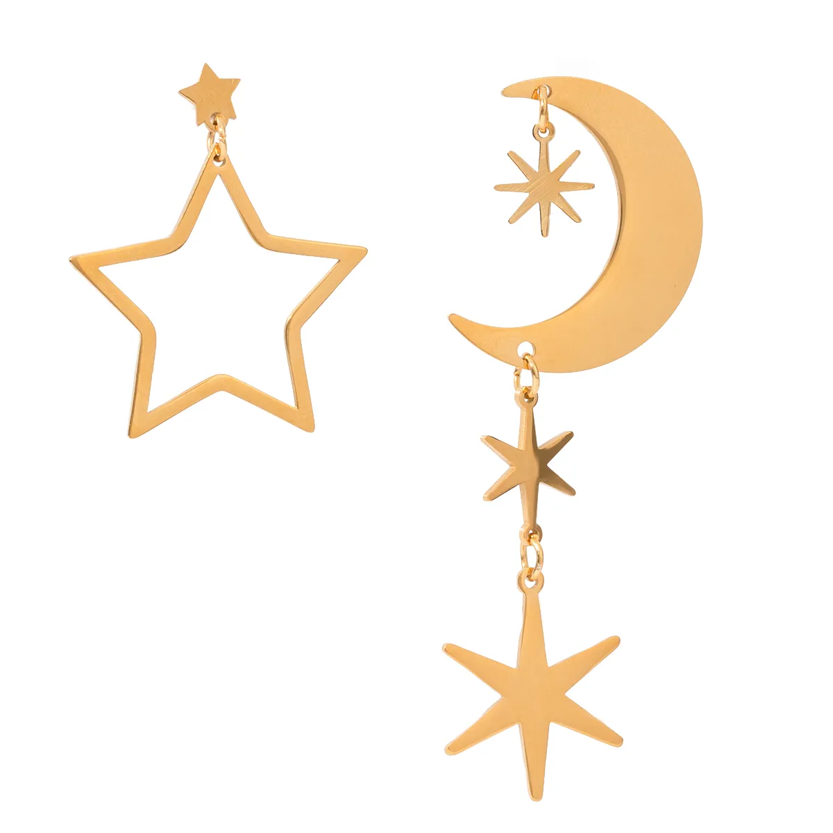 1 Pair Simple Style Classic Style Star Moon 304 Stainless Steel Drop Earrings display picture 1