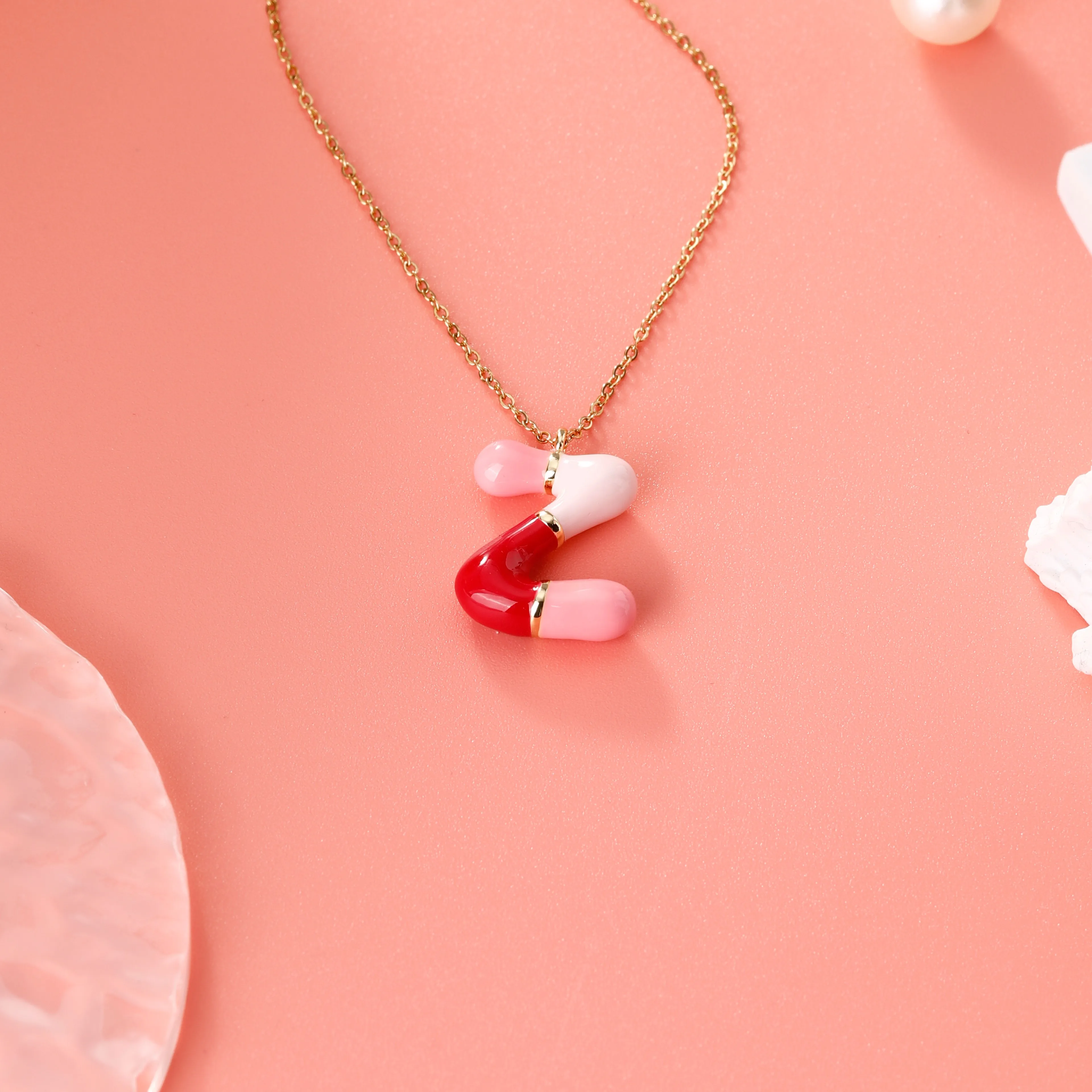 Casual Elegant Cute Letter 304 Stainless Steel Copper Enamel Plating K Gold Plated Women's Pendant Necklace display picture 6