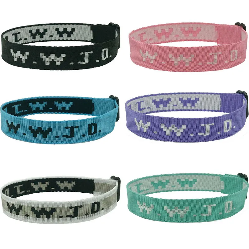 W.W.J.D. Letter Jacquard Printed Wrist Strap Bracelet Ribbon Unisex WWJD Bracelet Adjustable Bracelet display picture 16