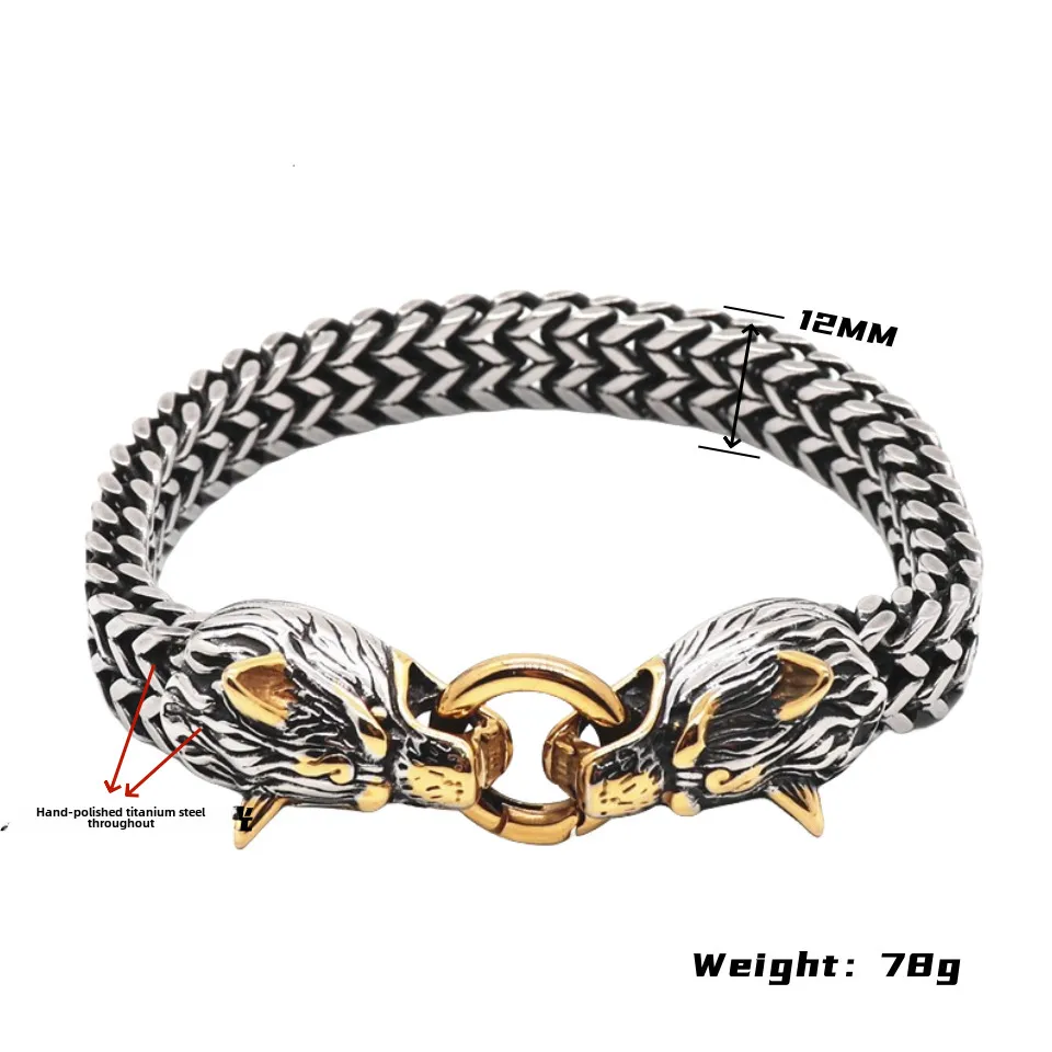 Stainless Steel Men's Bracelet Titanium Steel Hip-hop Bracelet Nordic Domineering Wolf Head Viking Chain display picture 1