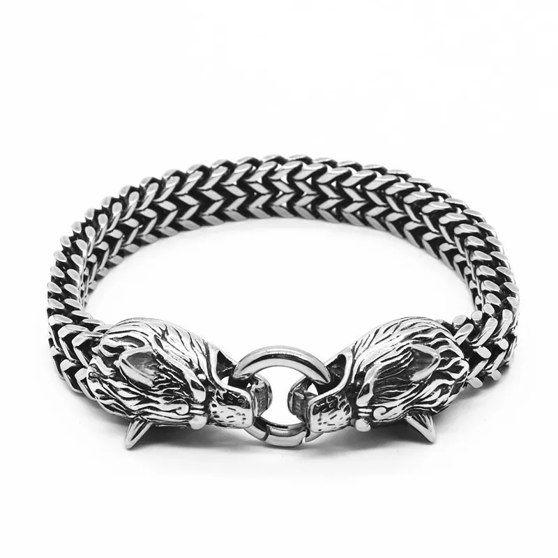 Stainless Steel Men's Bracelet Titanium Steel Hip-hop Bracelet Nordic Domineering Wolf Head Viking Chain display picture 2