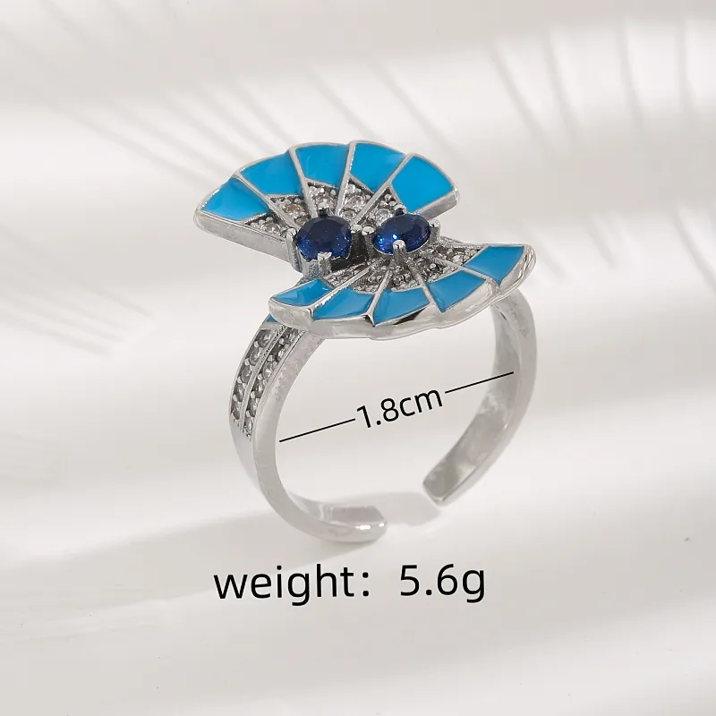 A High Quality European And American Cubic Zirconia New Chinese Fan Epoxy Full Rhinestone Zircon Niche Design Open Ring Gift For Ladies display picture 1