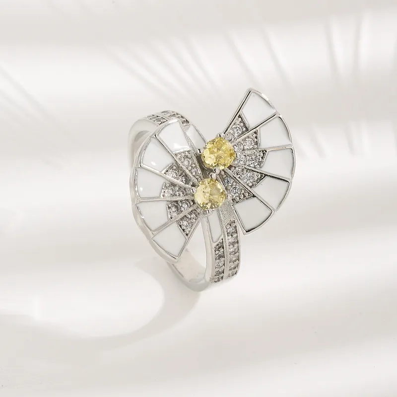 A High Quality European And American Cubic Zirconia New Chinese Fan Epoxy Full Rhinestone Zircon Niche Design Open Ring Gift For Ladies display picture 3