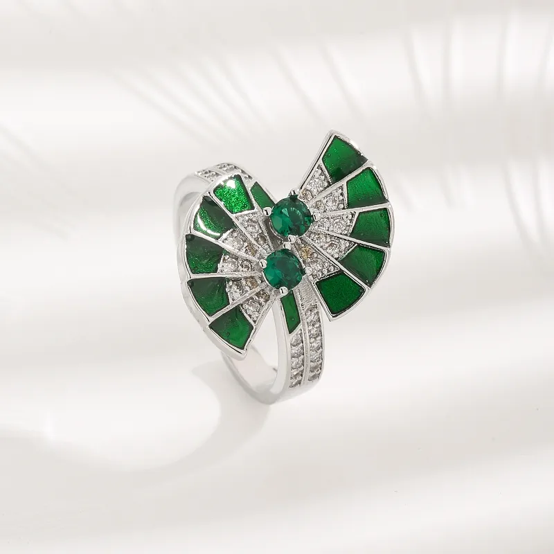 A High Quality European And American Cubic Zirconia New Chinese Fan Epoxy Full Rhinestone Zircon Niche Design Open Ring Gift For Ladies display picture 2