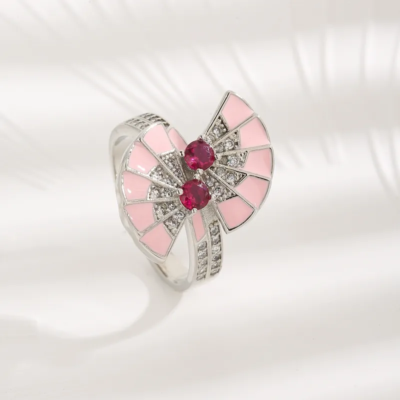 A High Quality European And American Cubic Zirconia New Chinese Fan Epoxy Full Rhinestone Zircon Niche Design Open Ring Gift For Ladies display picture 6