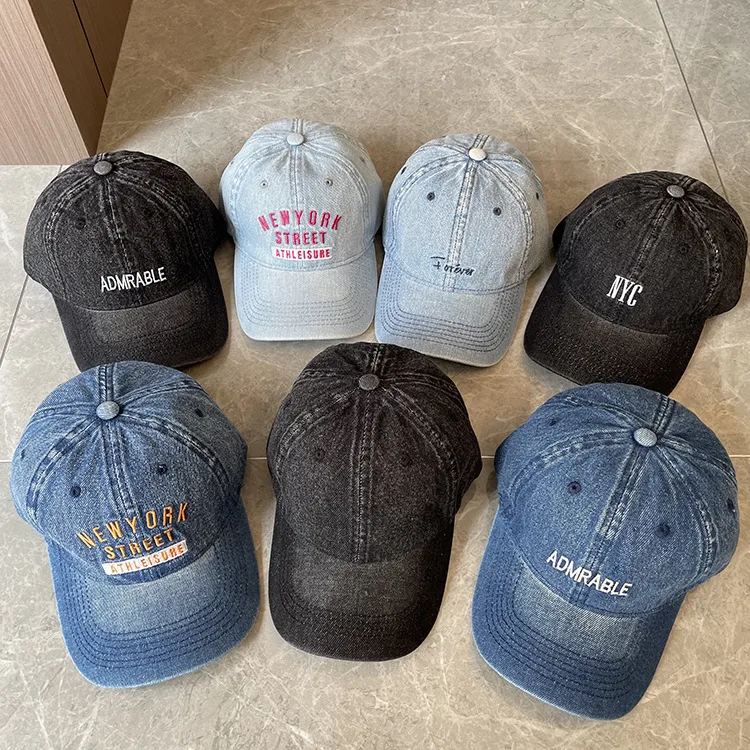 Korean-style Spring And Summer Denim Baseball Cap Women's Washable Old Letter Hat Men's Trendy  Sunscreen Cap display picture 1