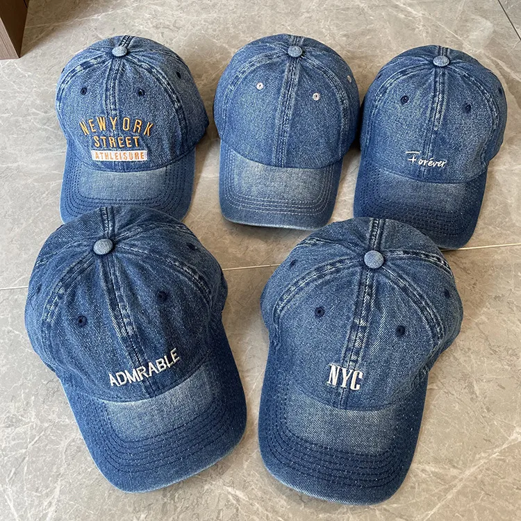 Korean-style Spring And Summer Denim Baseball Cap Women's Washable Old Letter Hat Men's Trendy  Sunscreen Cap display picture 3