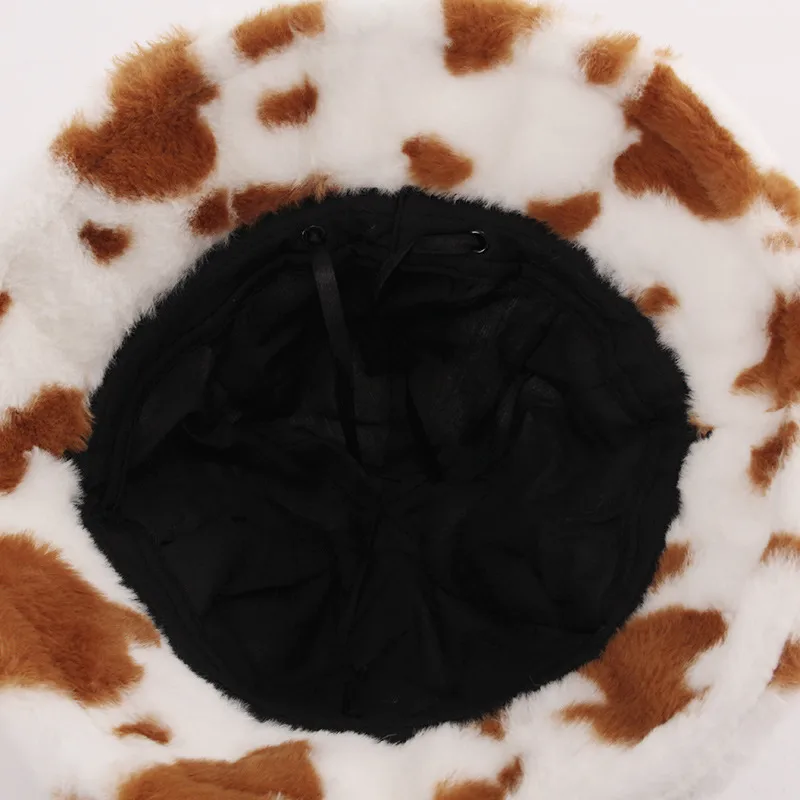 Autumn And Winter New Milk Cow Pattern Horn Fisherman Hat Female Printing Korean Fashion Plush Thick Warm Basin Hat Trendy display picture 4