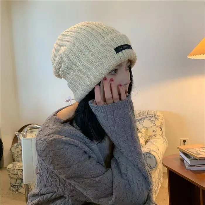 Heap Hat Autumn And Winter Knitted Hat Lengthened Hat Big Head Wool Hat Korean Style Cold-proof Warm-keeping Fashionable  Cold Hat display picture 1