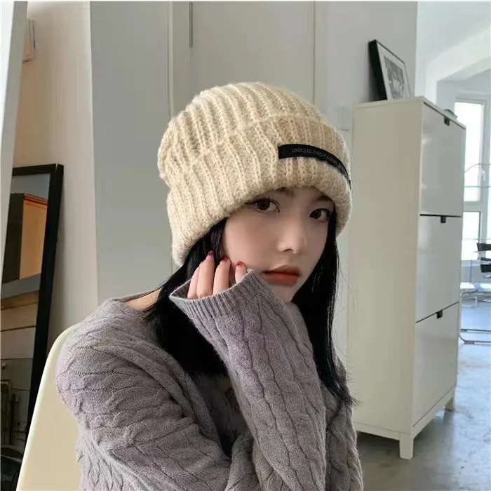 Heap Hat Autumn And Winter Knitted Hat Lengthened Hat Big Head Wool Hat Korean Style Cold-proof Warm-keeping Fashionable  Cold Hat display picture 4
