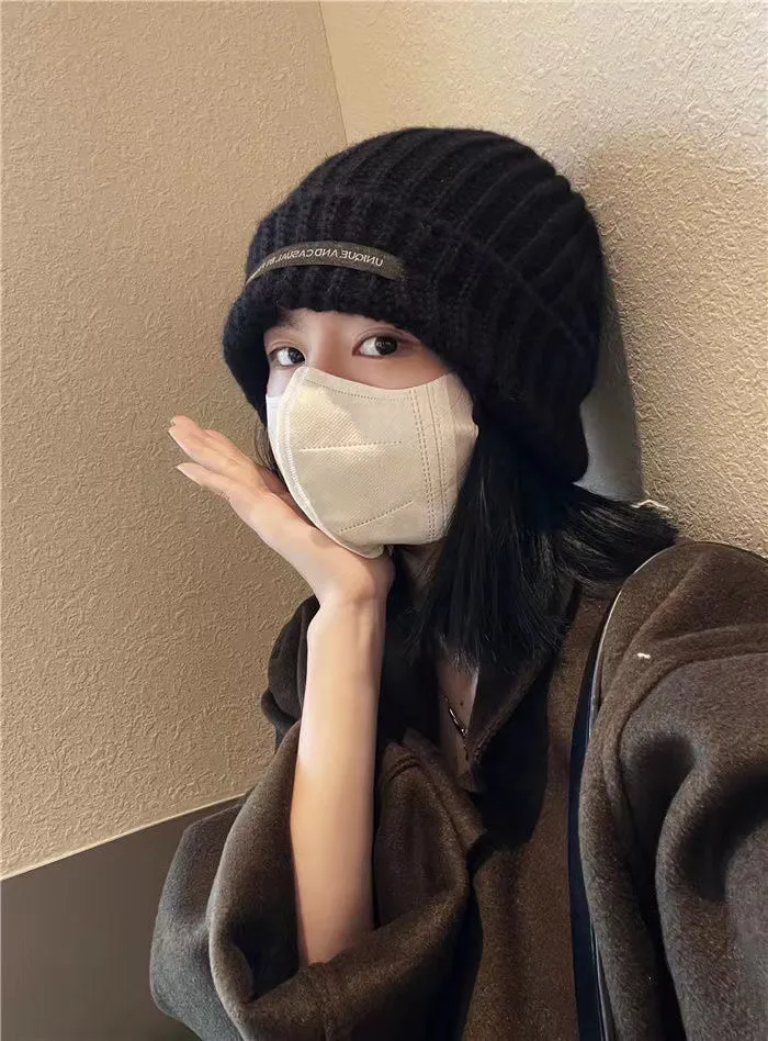 Heap Hat Autumn And Winter Knitted Hat Lengthened Hat Big Head Wool Hat Korean Style Cold-proof Warm-keeping Fashionable  Cold Hat display picture 7