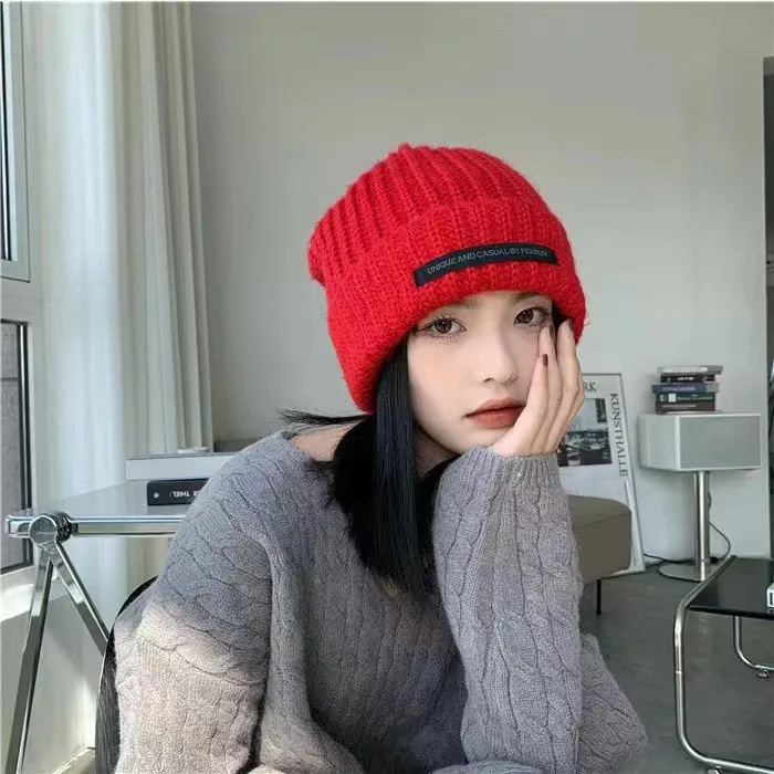 Heap Hat Autumn And Winter Knitted Hat Lengthened Hat Big Head Wool Hat Korean Style Cold-proof Warm-keeping Fashionable  Cold Hat display picture 10