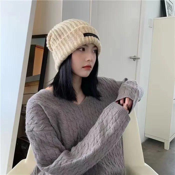 Heap Hat Autumn And Winter Knitted Hat Lengthened Hat Big Head Wool Hat Korean Style Cold-proof Warm-keeping Fashionable  Cold Hat display picture 15