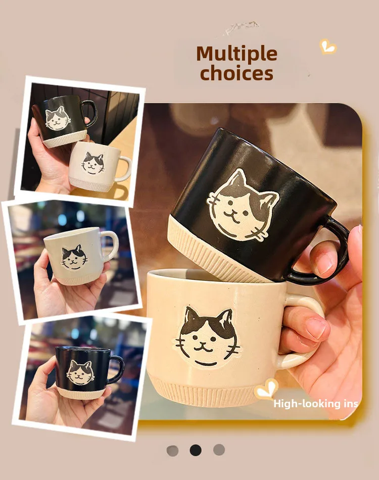 Vintage Stoneware Mug Underglaze Hand Painted Kitten Ceramic Cup Office Coffee Cup Household Water Cup Hand Gift display picture 3