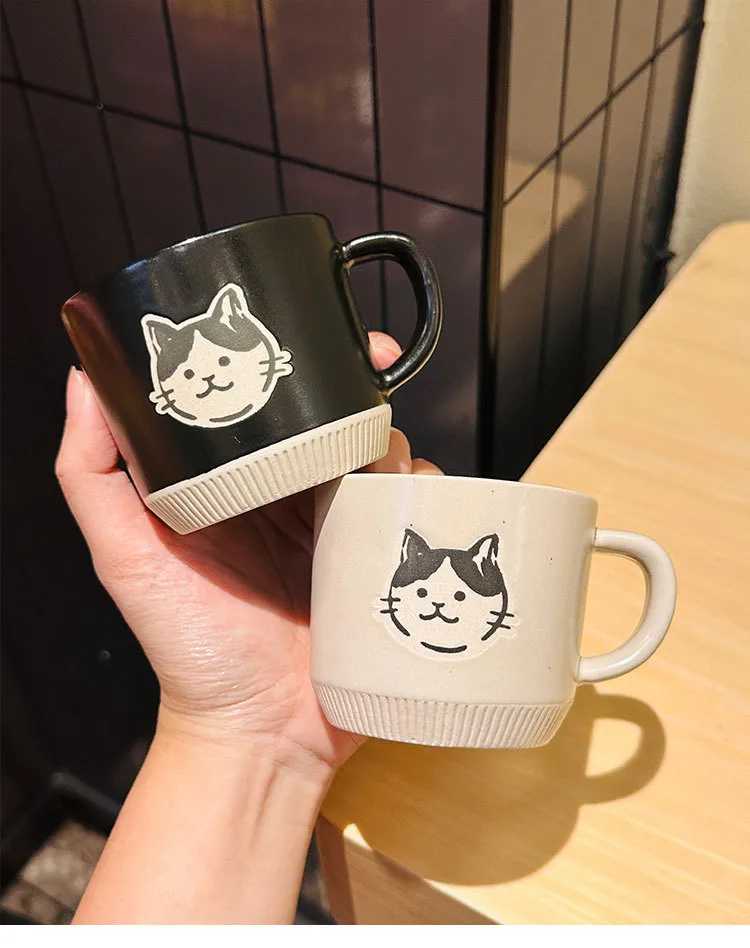 Vintage Stoneware Mug Underglaze Hand Painted Kitten Ceramic Cup Office Coffee Cup Household Water Cup Hand Gift display picture 6
