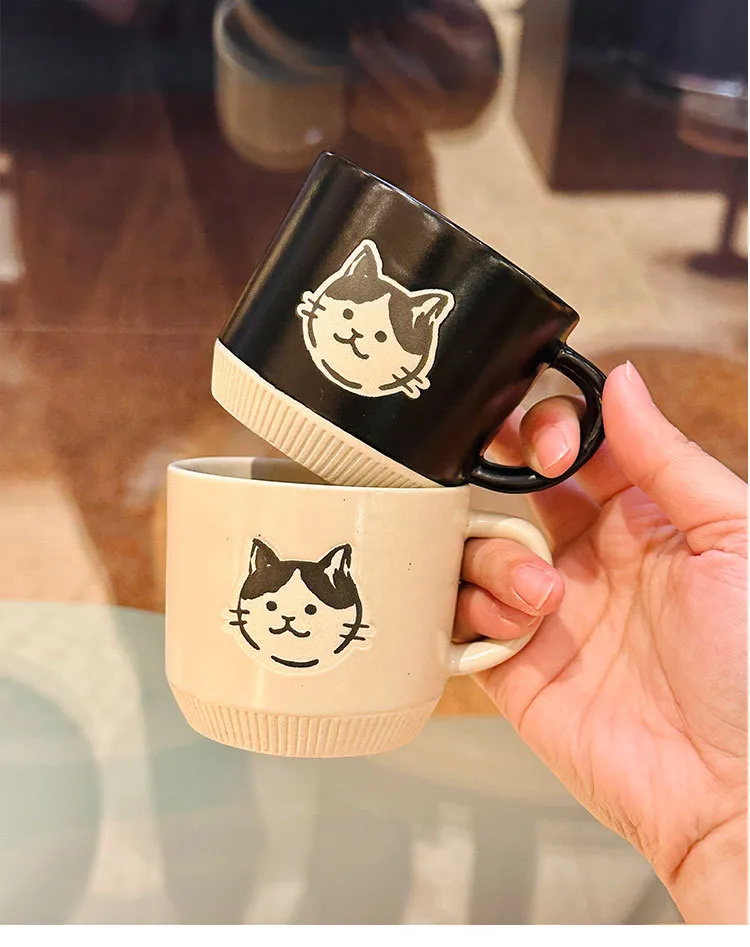 Vintage Stoneware Mug Underglaze Hand Painted Kitten Ceramic Cup Office Coffee Cup Household Water Cup Hand Gift display picture 7