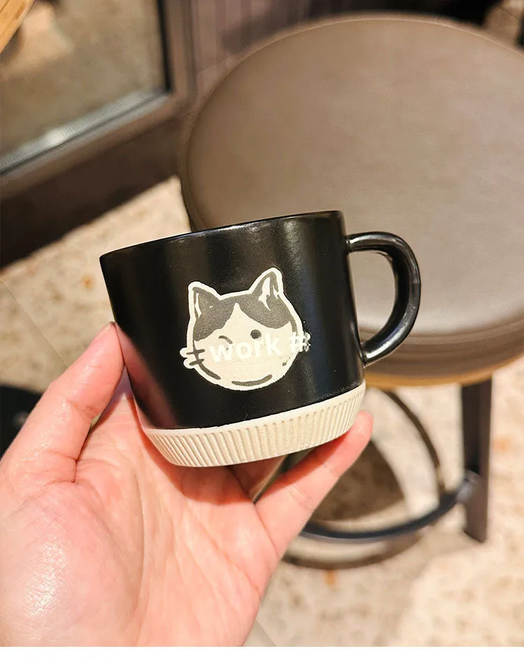 Vintage Stoneware Mug Underglaze Hand Painted Kitten Ceramic Cup Office Coffee Cup Household Water Cup Hand Gift display picture 11