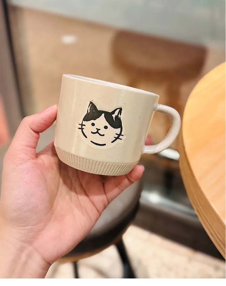 Vintage Stoneware Mug Underglaze Hand Painted Kitten Ceramic Cup Office Coffee Cup Household Water Cup Hand Gift display picture 12
