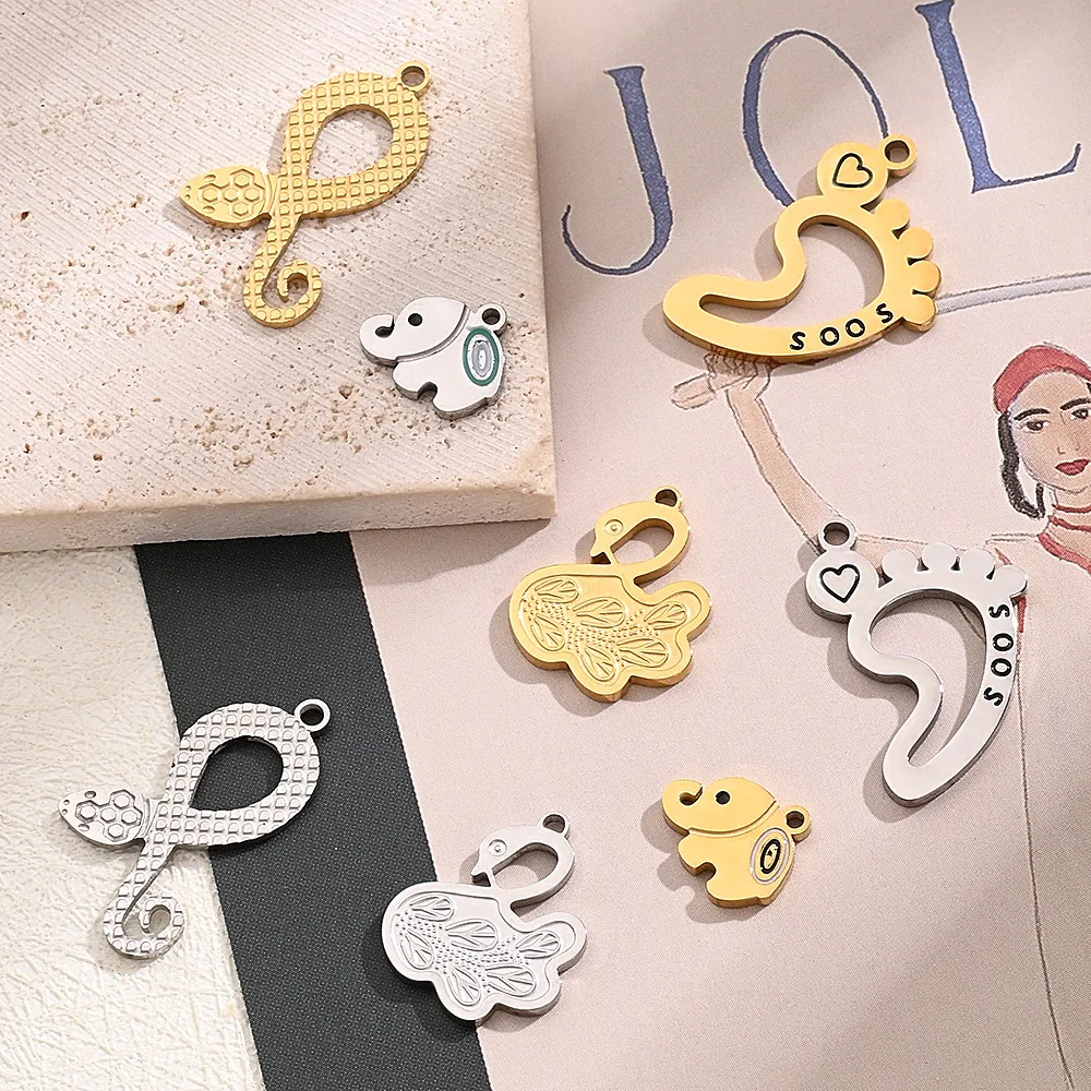 Best Seller In Europe And America DIY Ornament Accessories Vacuum Plating Colorful Oil Necklace Snake-Shaped Swan Elephant Footprints Pendant In Furnace display picture 1