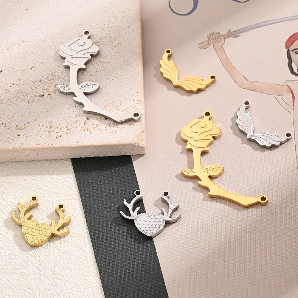 Best Seller In Europe And America Creative DIY Ornament Accessories Vacuum Electroplating Plum Blossom Antlers Angel Wings Rose Connector In Furnace display picture 1