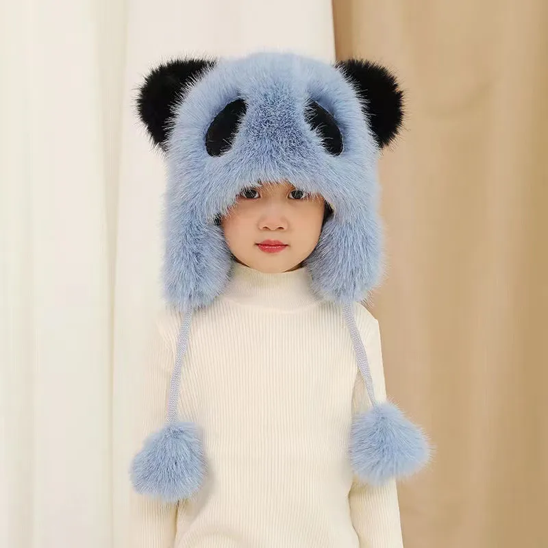 New Children's Hat Winter Fleece-lined Warm Lei Feng Hat Parent-child Outdoor Children's Cute Panda Plush Ear Protection display picture 5