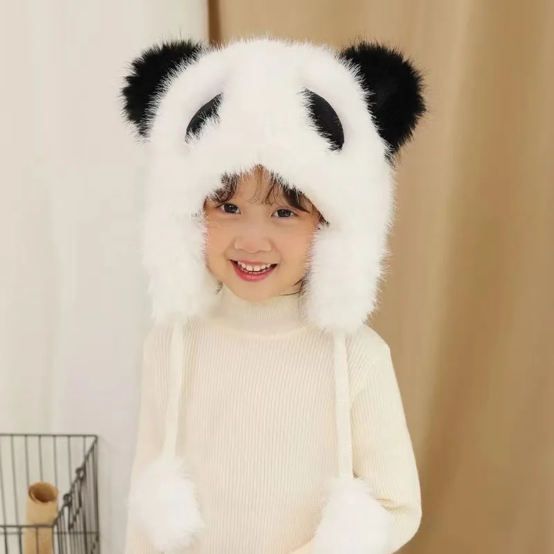 New Children's Hat Winter Fleece-lined Warm Lei Feng Hat Parent-child Outdoor Children's Cute Panda Plush Ear Protection display picture 1