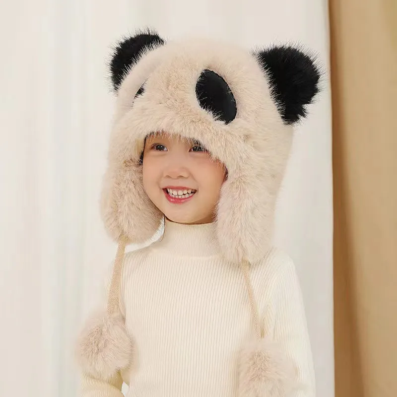 New Children's Hat Winter Fleece-lined Warm Lei Feng Hat Parent-child Outdoor Children's Cute Panda Plush Ear Protection display picture 2