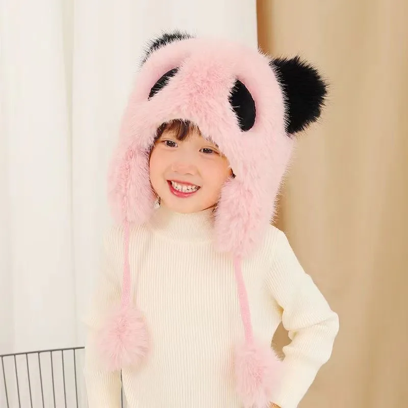 New Children's Hat Winter Fleece-lined Warm Lei Feng Hat Parent-child Outdoor Children's Cute Panda Plush Ear Protection display picture 3