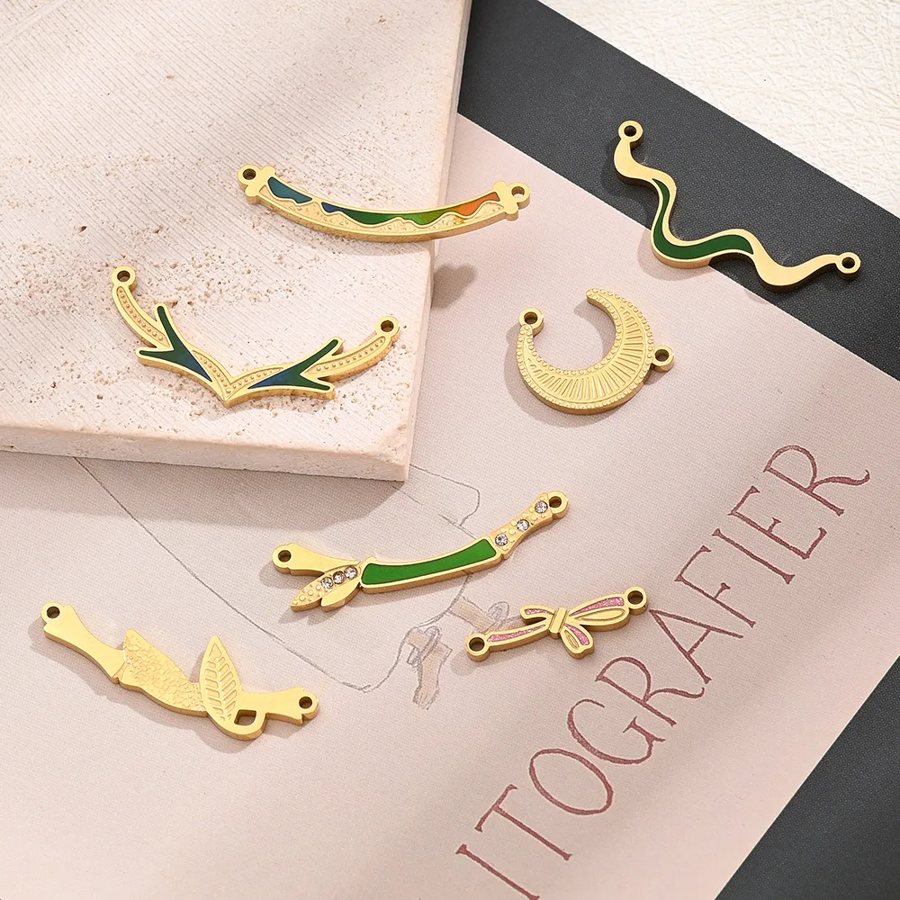 Best Seller In Europe And America Creative DIY Ornament Accessories Furnace Vacuum Plating Colorful Oil Necklace Micro-Inlaid Glass Rhinestone Geometric Pattern Moon Leaves Bamboo Joint Antlers Bow Arc Connector display picture 1