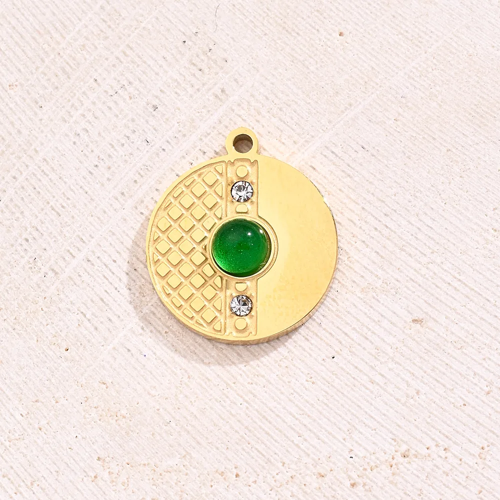 Best Seller In Europe And America DIY Ornament Accessories Furnace Vacuum Plating Micro-Inlaid Glass Rhinestone Green Glass Embossed Round Oval Love Heart Pendant display picture 3