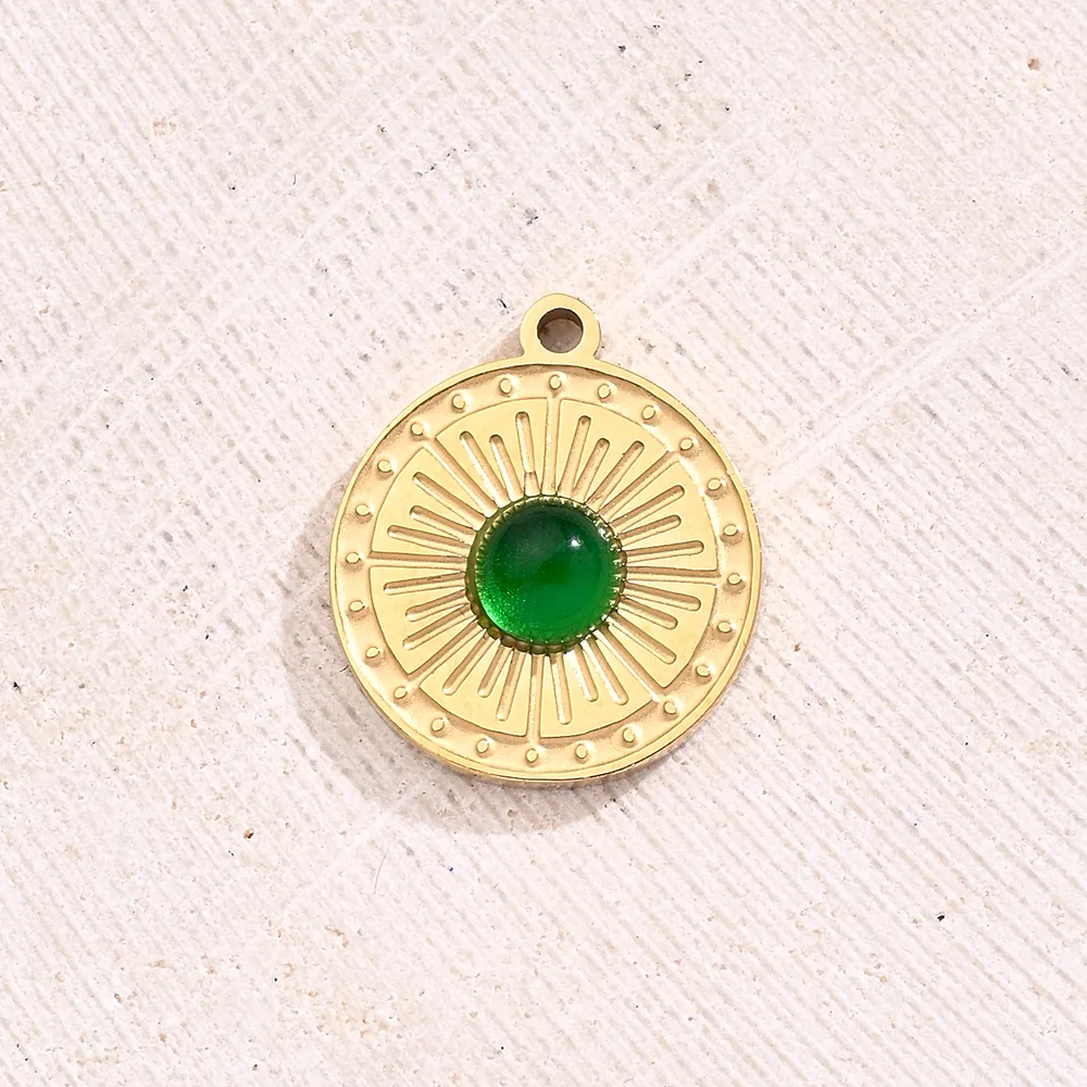 Best Seller In Europe And America DIY Ornament Accessories Furnace Vacuum Plating Micro-Inlaid Glass Rhinestone Green Glass Embossed Round Oval Love Heart Pendant display picture 2