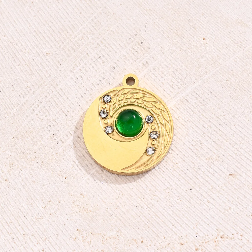 Best Seller In Europe And America DIY Ornament Accessories Furnace Vacuum Plating Micro-Inlaid Glass Rhinestone Green Glass Embossed Round Oval Love Heart Pendant display picture 6
