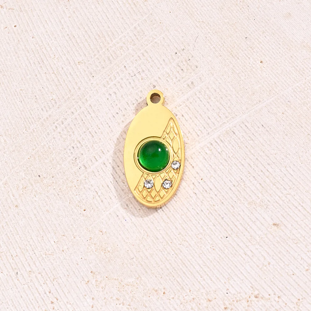 Best Seller In Europe And America DIY Ornament Accessories Furnace Vacuum Plating Micro-Inlaid Glass Rhinestone Green Glass Embossed Round Oval Love Heart Pendant display picture 4