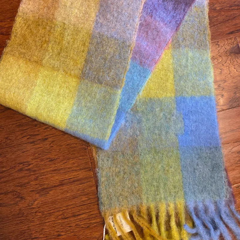 Rainbow Plaid Scarf Women's Autumn And Winter Thickened Mohair Student Couple  Contrast Color Matching  Thickened display picture 14