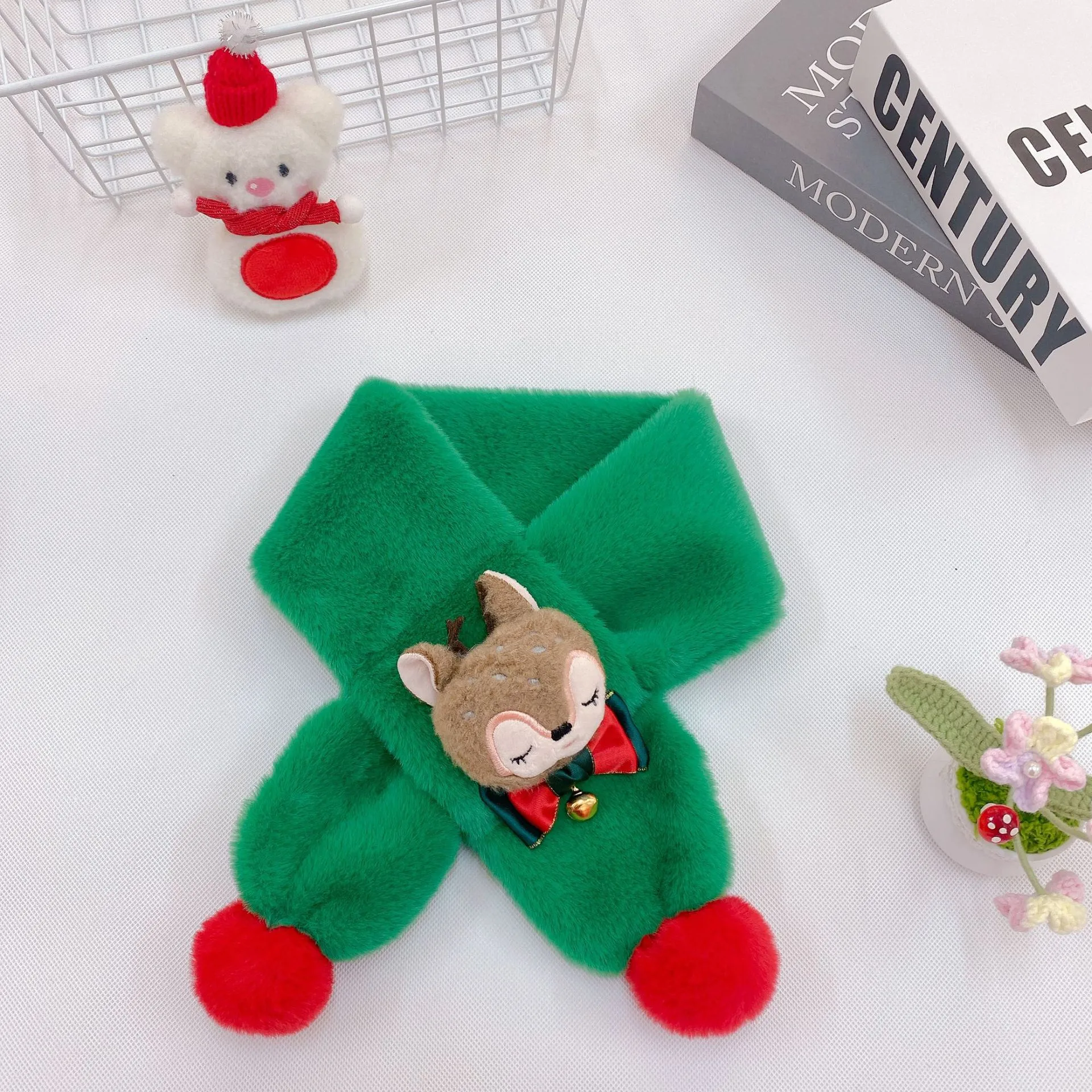 New Children's Scarf Autumn And Winter Christmas Plush Fox Bow Tie Warm Double Color Ball Scarf Baby Cartoon Scarf display picture 3