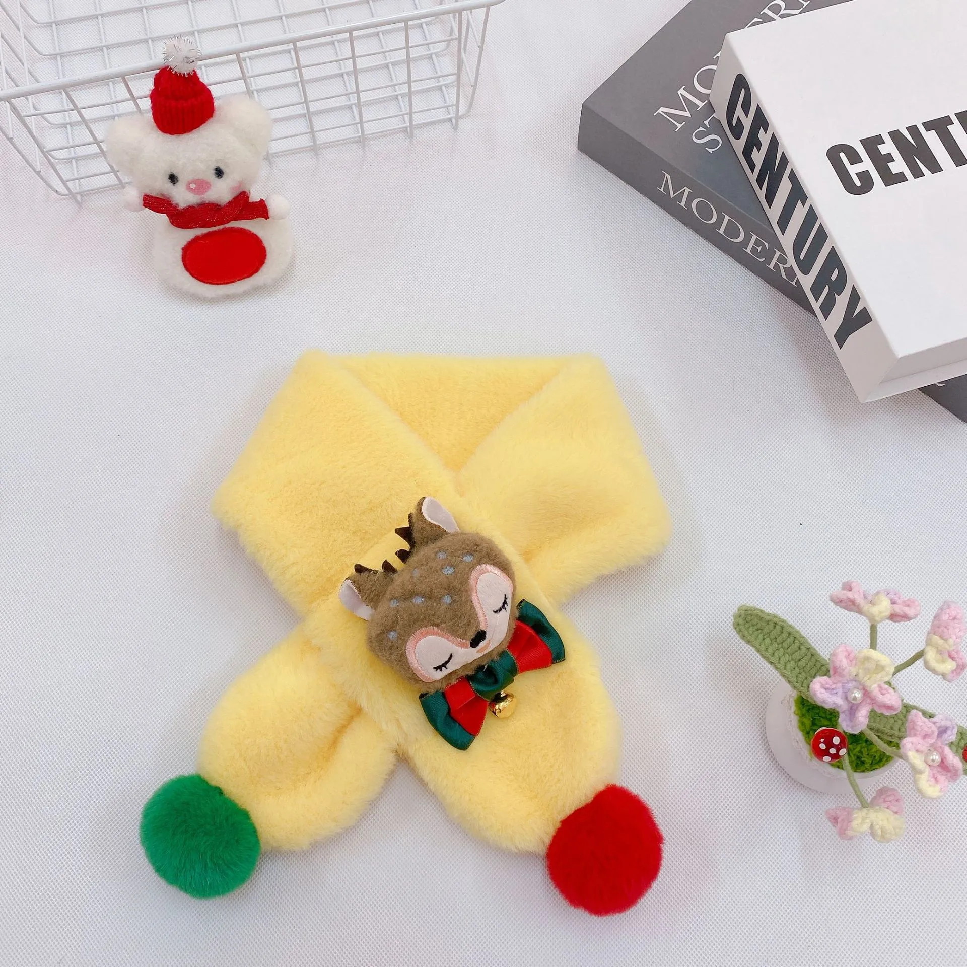 New Children's Scarf Autumn And Winter Christmas Plush Fox Bow Tie Warm Double Color Ball Scarf Baby Cartoon Scarf display picture 12