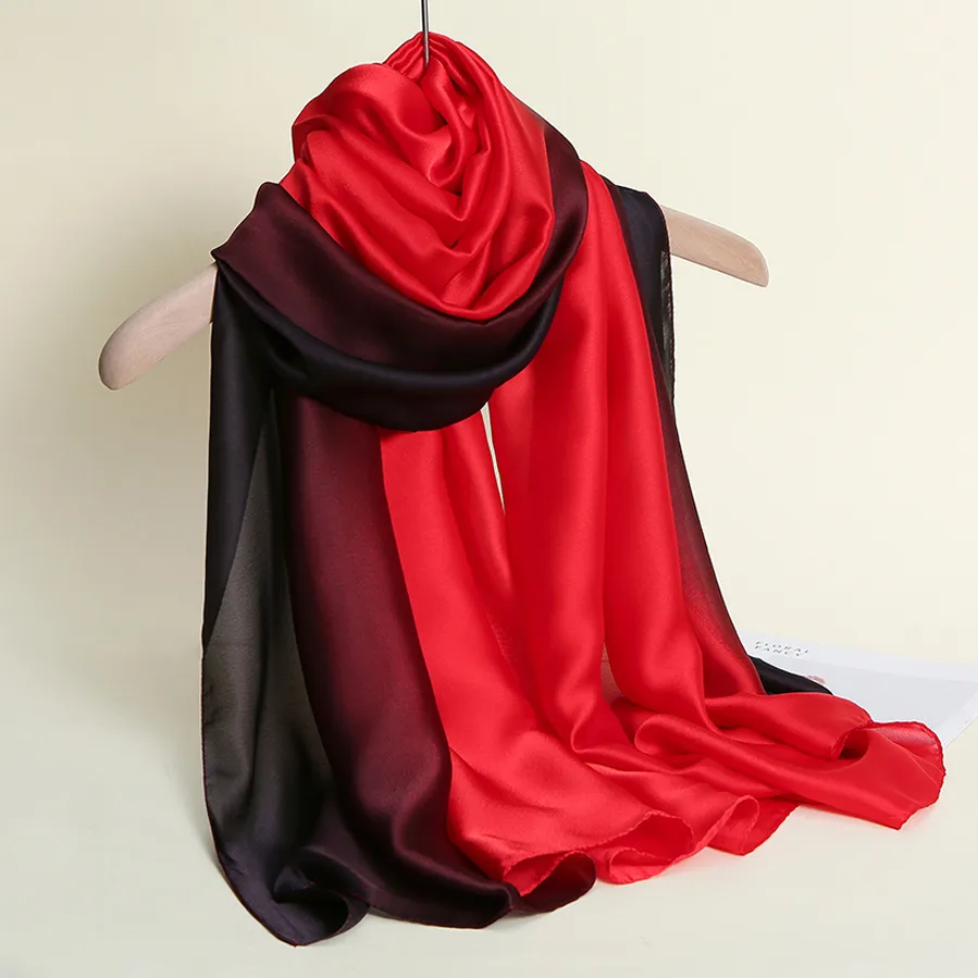 23 New Gradient Color Scarf Transitional Color New Silk Satin Scarf Scarf Elegant Long Women's Shawl Solid Color display picture 1