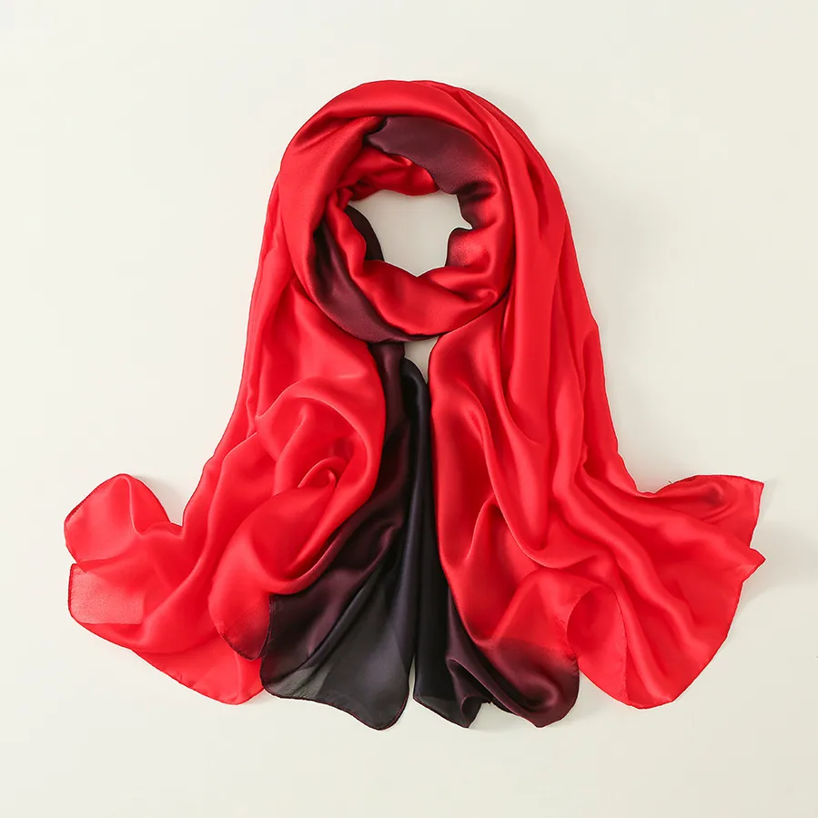 23 New Gradient Color Scarf Transitional Color New Silk Satin Scarf Scarf Elegant Long Women's Shawl Solid Color display picture 2