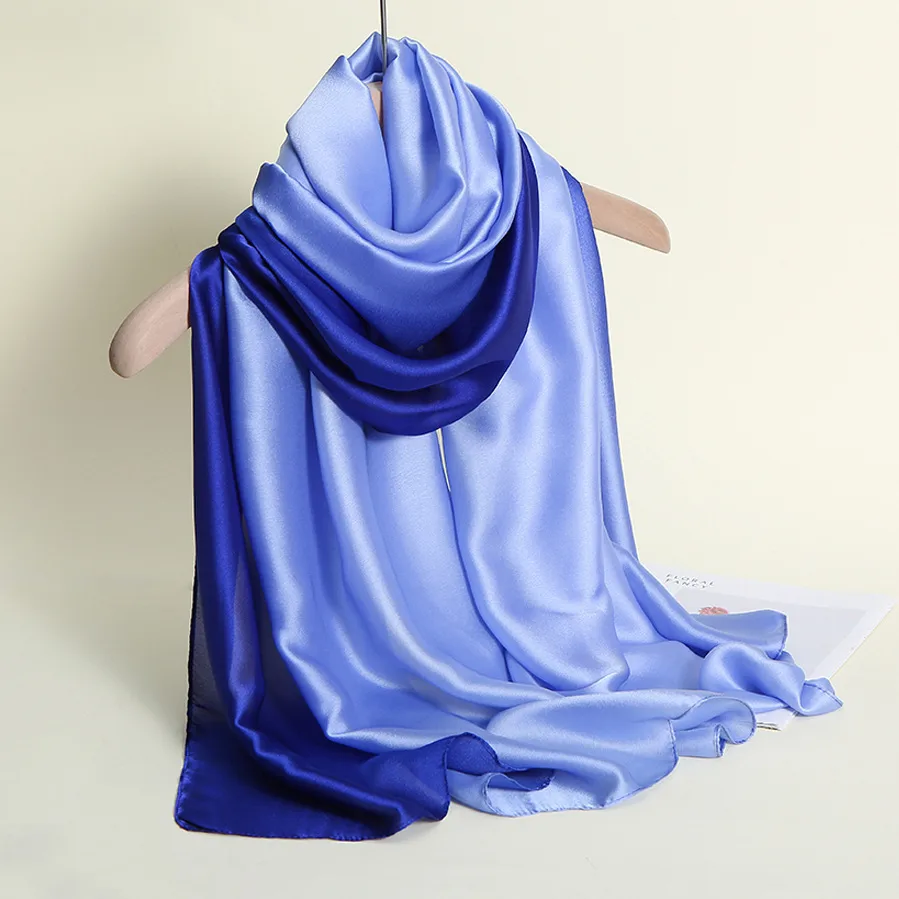 23 New Gradient Color Scarf Transitional Color New Silk Satin Scarf Scarf Elegant Long Women's Shawl Solid Color display picture 5