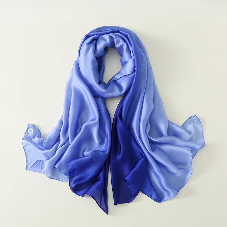 23 New Gradient Color Scarf Transitional Color New Silk Satin Scarf Scarf Elegant Long Women's Shawl Solid Color display picture 6