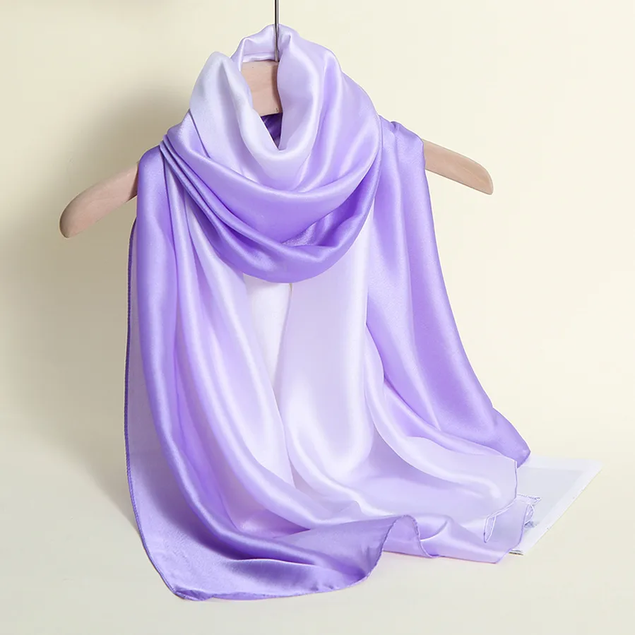 23 New Gradient Color Scarf Transitional Color New Silk Satin Scarf Scarf Elegant Long Women's Shawl Solid Color display picture 9